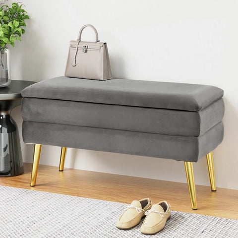 Artiss Ottoman Storage Foot Stool Velvet Grey - Chez Guru