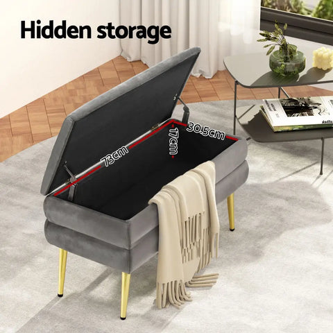 Artiss Ottoman Storage Foot Stool Velvet Grey - Chez Guru