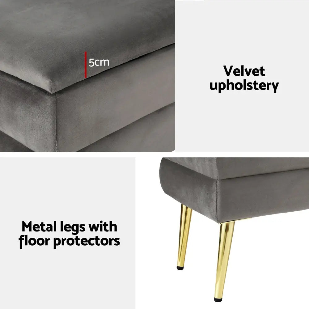 Artiss Ottoman Storage Foot Stool Velvet Grey - Chez Guru