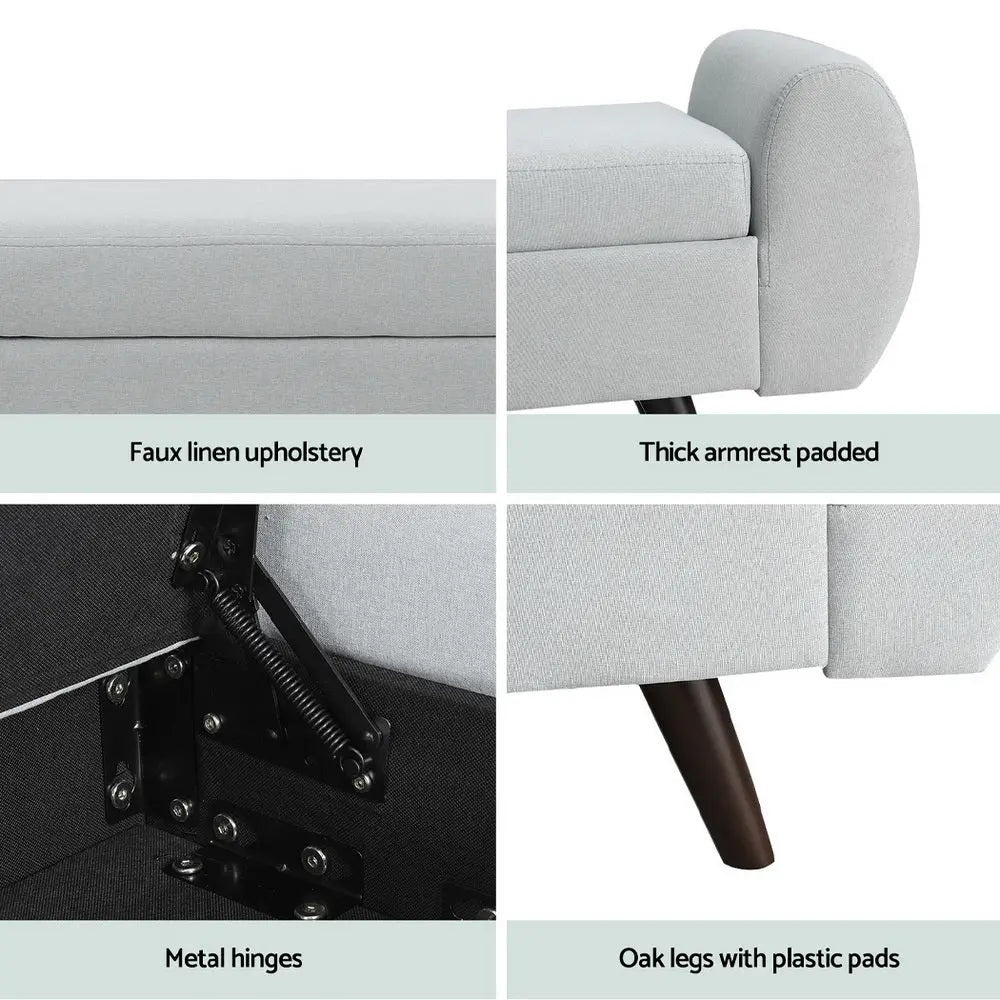 Artiss Storage Ottoman Blanket Box Armrest 140cm Grey - Chez Guru