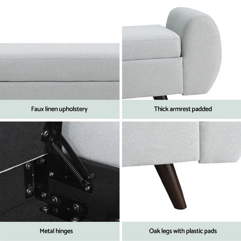 Artiss Storage Ottoman Blanket Box Armrest 140cm Grey - Chez Guru