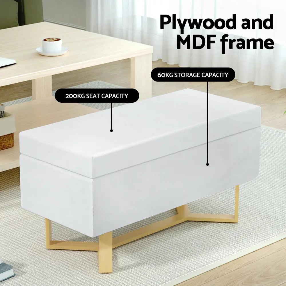 Artiss Storage Ottoman Blanket Box Criss-cross Linen White - Chez Guru