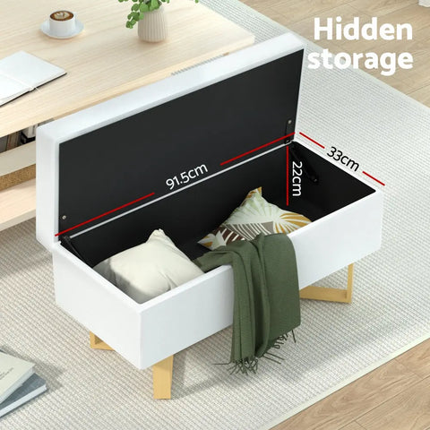 Artiss Storage Ottoman Blanket Box Criss-cross Linen White - Chez Guru