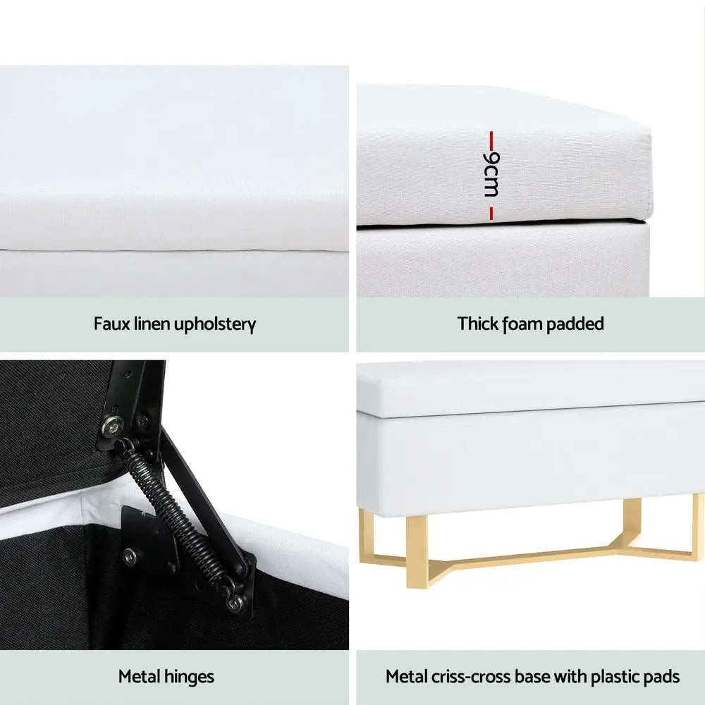 Artiss Storage Ottoman Blanket Box Criss-cross Linen White - Chez Guru