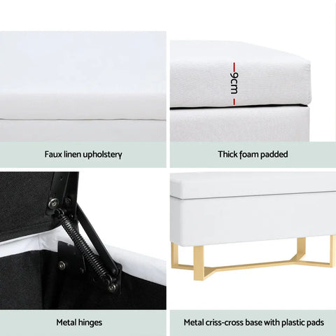 Artiss Storage Ottoman Blanket Box Criss-cross Linen White - Chez Guru