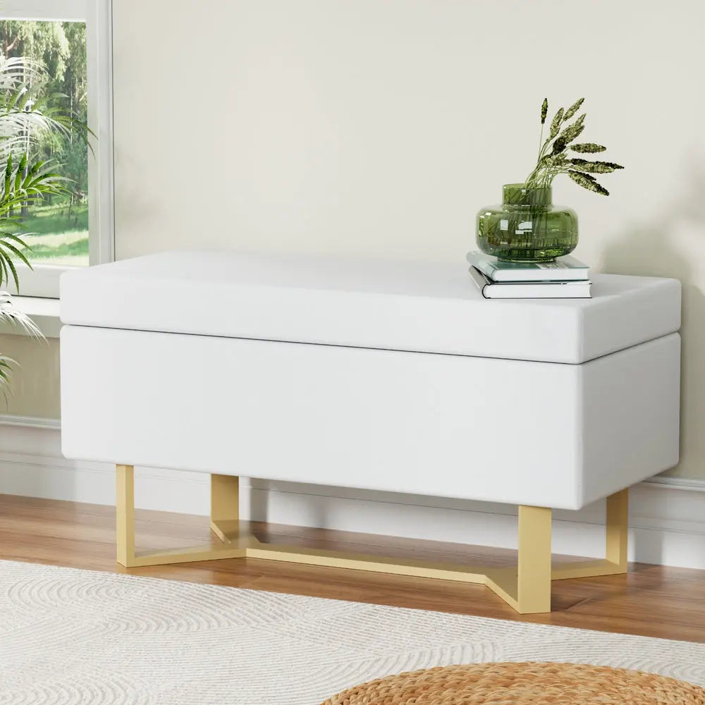 Artiss Storage Ottoman Blanket Box Criss-cross Linen White - Chez Guru