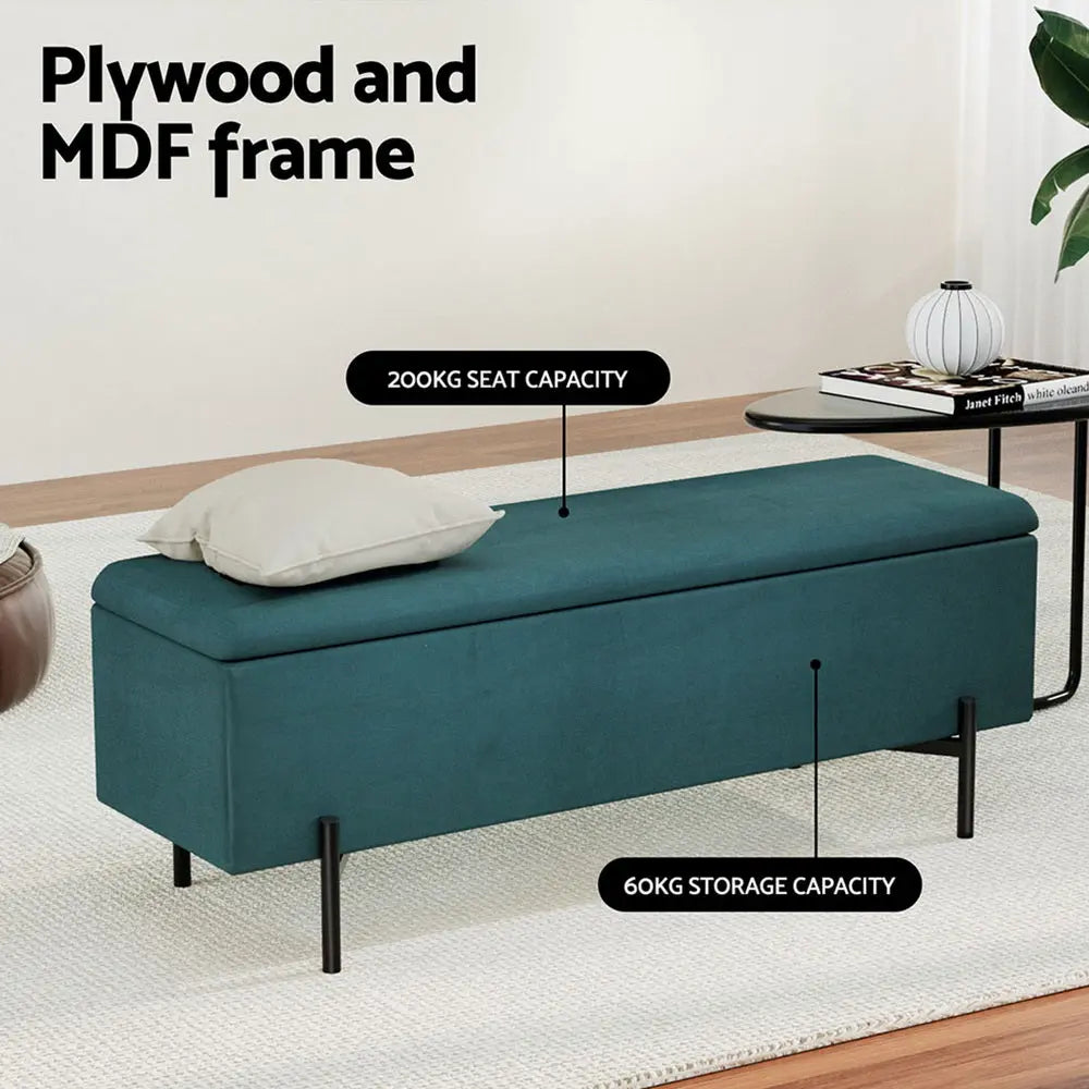 Artiss Storage Ottoman Blanket Box 140cm Velvet Green - Chez Guru