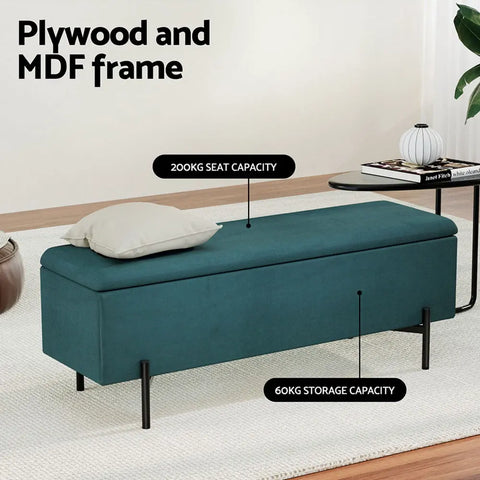 Artiss Storage Ottoman Blanket Box 140cm Velvet Green - Chez Guru