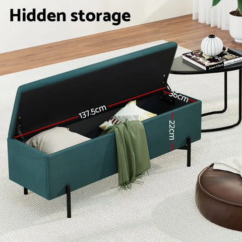 Artiss Storage Ottoman Blanket Box 140cm Velvet Green - Chez Guru