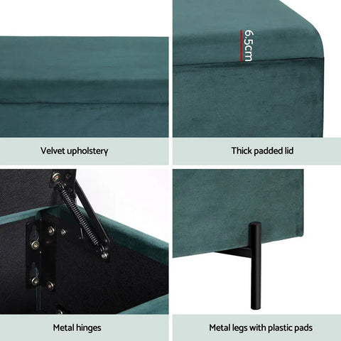 Artiss Storage Ottoman Blanket Box 140cm Velvet Green - Chez Guru