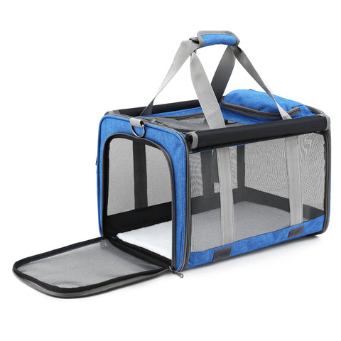 i.Pet Pet Carrier Bag Foldable Dog Cat Durable Crate Travel Cage Portable Car Kennel Blue