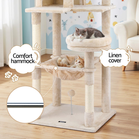 i.Pet Cat Tree 143cm Tower Scratching Post Trees Scratcher Condo House Beige