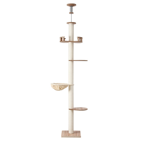 i.Pet Cat Tree Tower Floor to Ceiling Scratching Post 270cm Beige