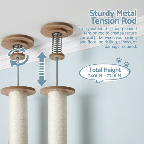 i.Pet Cat Tree Tower Floor to Ceiling Scratching Post 270cm Beige