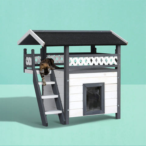i.Pet Outdoor Cat House Shelter 77cm x 50cm x 73cm Rabbit Hutch Wooden Condo Small Outdoor Cat House