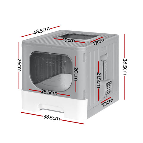 i.Pet Cat Litter Box Large Tray Kitty Toilet Enclosed Hooded Foldable Cat Litter Box Scoop Grey