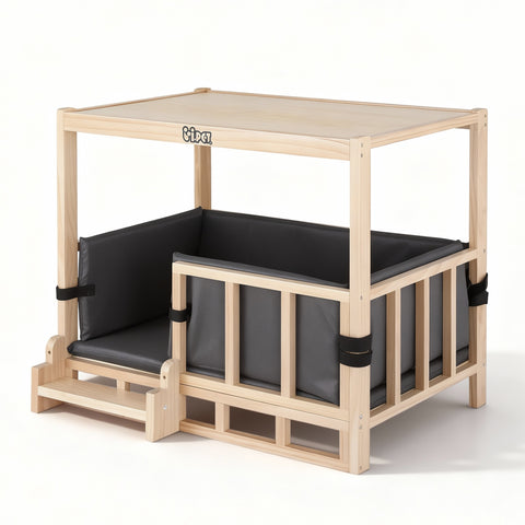 i.Pet 2in1 Dog Kennel Crate Furniture Grey Bedding Wooden House Indoor