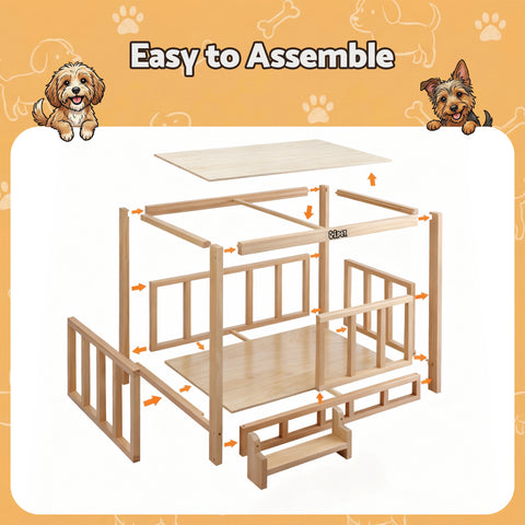 i.Pet 2in1 Dog Kennel Crate Furniture Grey Bedding Wooden House Indoor