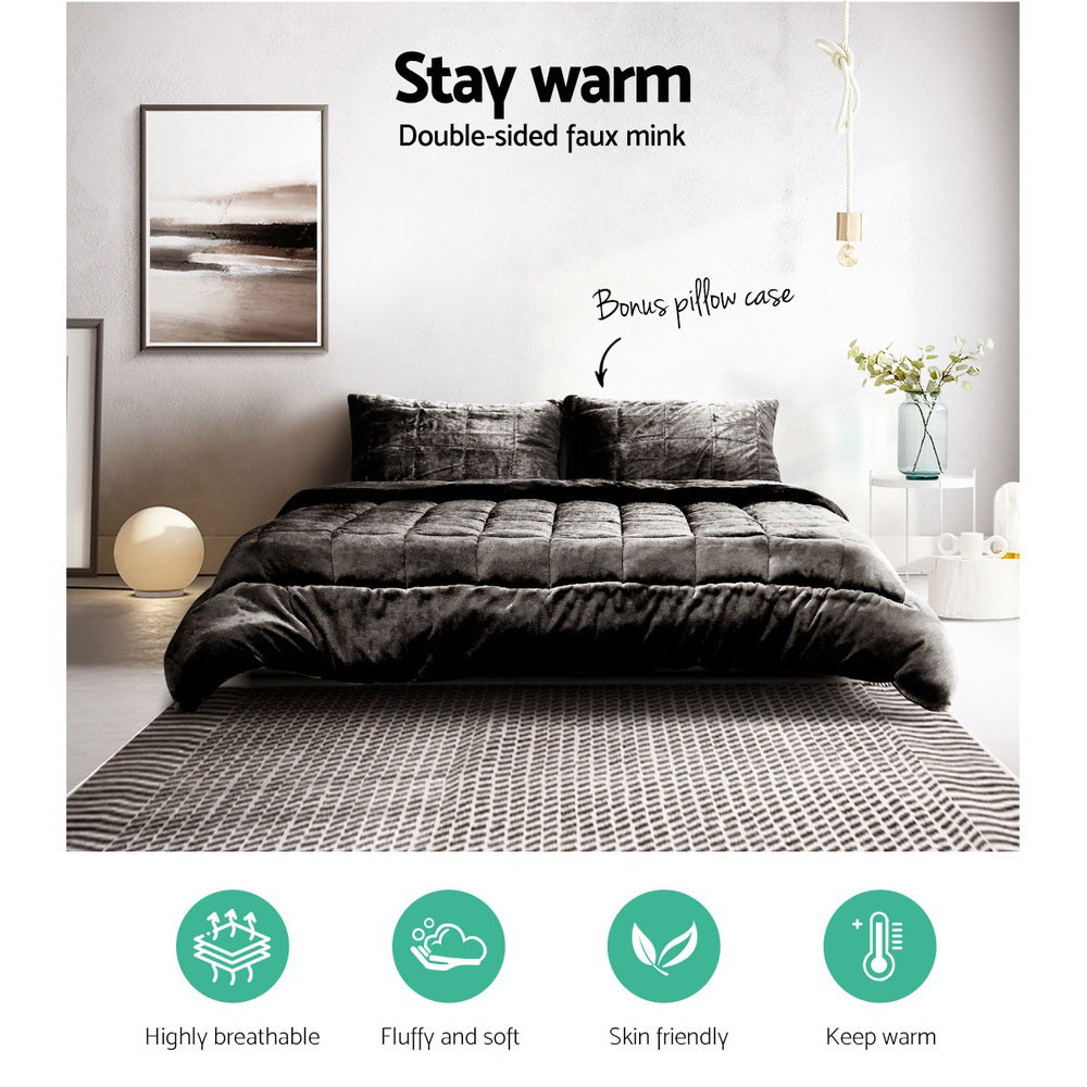 Giselle Bedding Faux Mink Quilt Charcoal Queen Chez Guru
