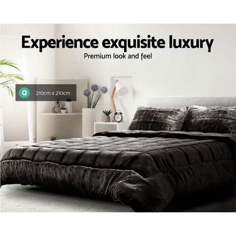 Giselle Bedding Faux Mink Quilt Charcoal Queen Chez Guru