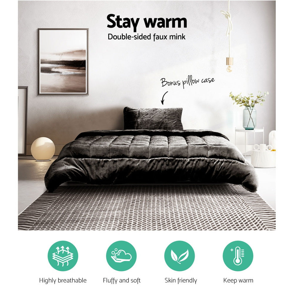 Giselle Bedding Faux Mink Quilt Charcoal Single Chez Guru