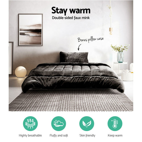 Giselle Bedding Faux Mink Quilt Charcoal Single Chez Guru