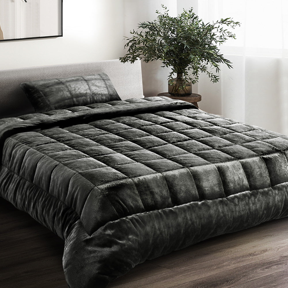 Giselle Bedding Faux Mink Quilt Charcoal Single Chez Guru