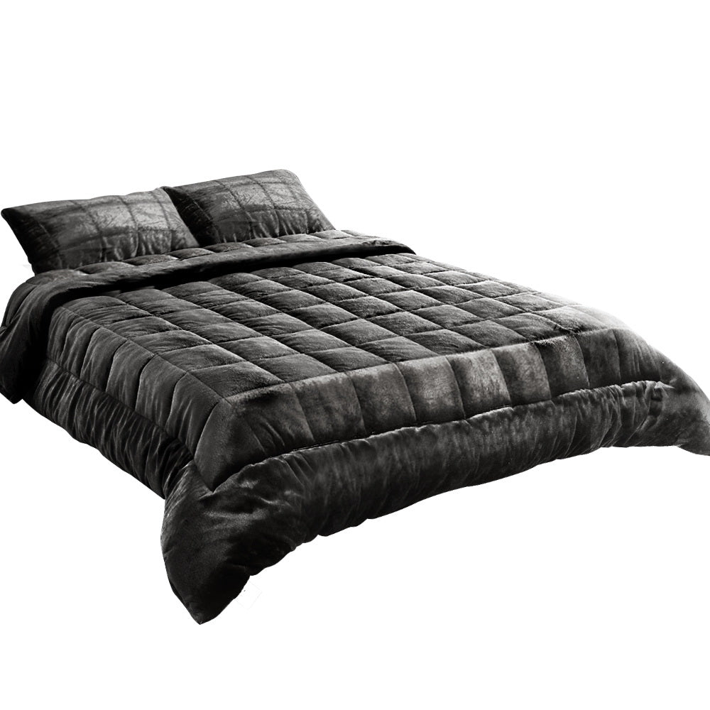 Giselle Bedding Faux Mink Quilt Charcoal Super King Chez Guru