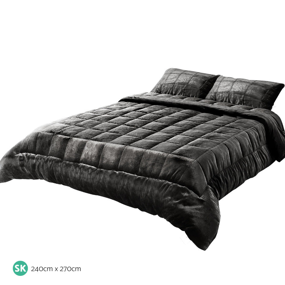 Giselle Bedding Faux Mink Quilt Charcoal Super King Chez Guru