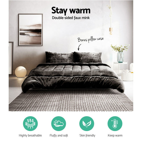 Giselle Bedding Faux Mink Quilt Charcoal Super King Chez Guru
