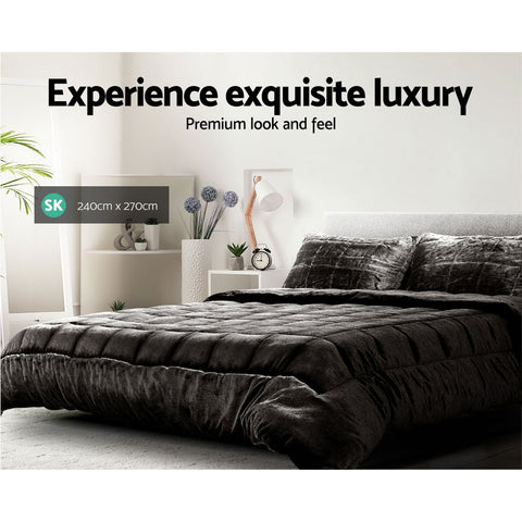 Giselle Bedding Faux Mink Quilt Charcoal Super King Chez Guru