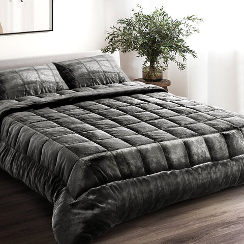 Giselle Bedding Faux Mink Quilt Charcoal Super King Chez Guru