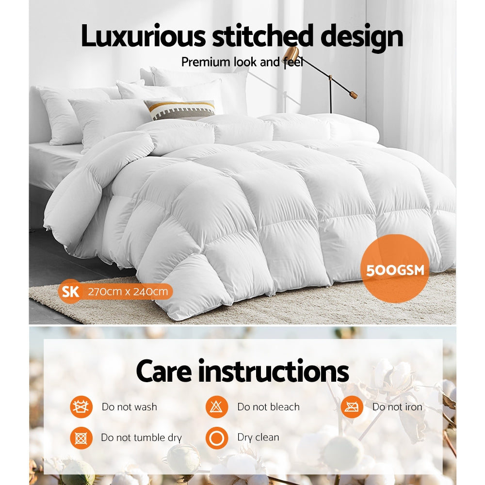 Giselle Bedding 500GSM Goose Down Feather Quilt Super King Chez Guru