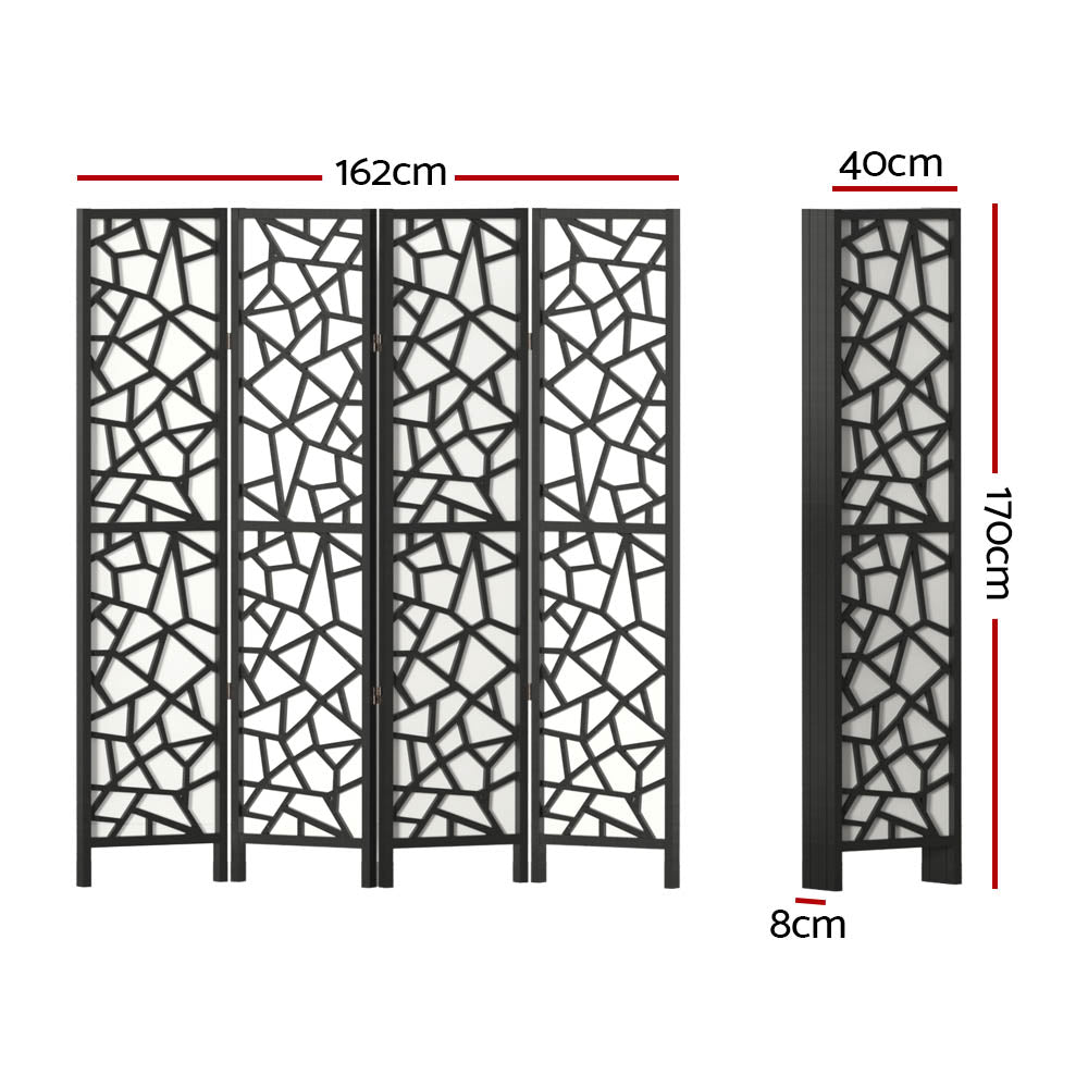Artiss 4 Panel Room Divider Screen 162x170cm Clover Black Chez Guru
