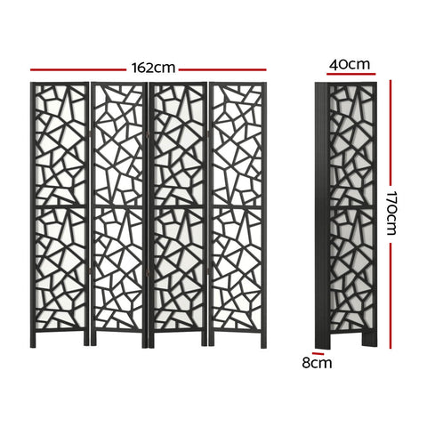 Artiss 4 Panel Room Divider Screen 162x170cm Clover Black Chez Guru