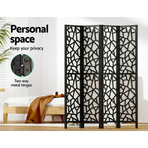 Artiss 4 Panel Room Divider Screen 162x170cm Clover Black Chez Guru