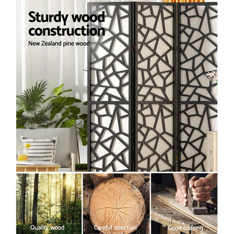 Artiss 4 Panel Room Divider Screen 162x170cm Clover Black Chez Guru