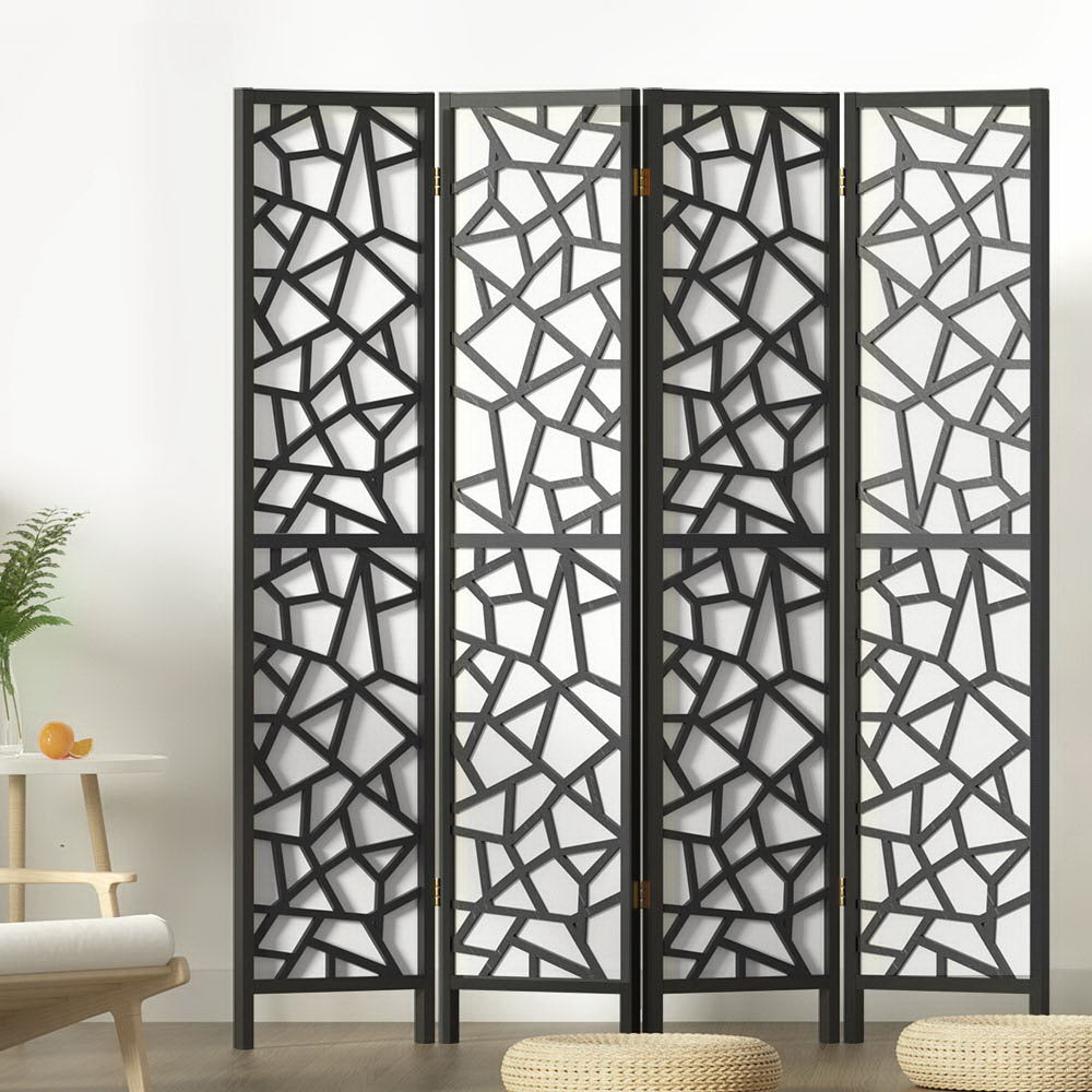 Artiss 4 Panel Room Divider Screen 162x170cm Clover Black Chez Guru