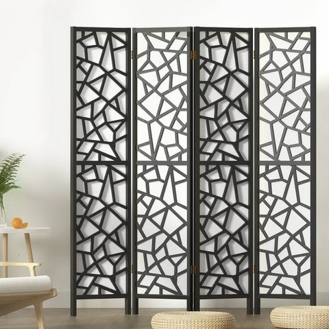 Artiss 4 Panel Room Divider Screen 162x170cm Clover Black Chez Guru