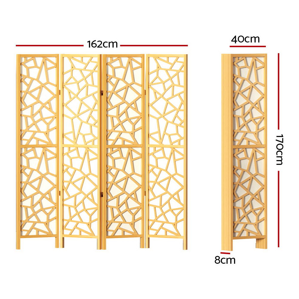 Artiss 4 Panel Room Divider Screen 162x170cm Clover Natural Chez Guru