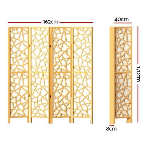 Artiss 4 Panel Room Divider Screen 162x170cm Clover Natural Chez Guru