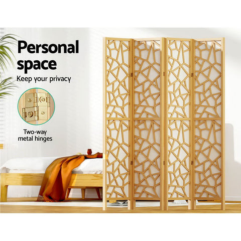 Artiss 4 Panel Room Divider Screen 162x170cm Clover Natural Chez Guru