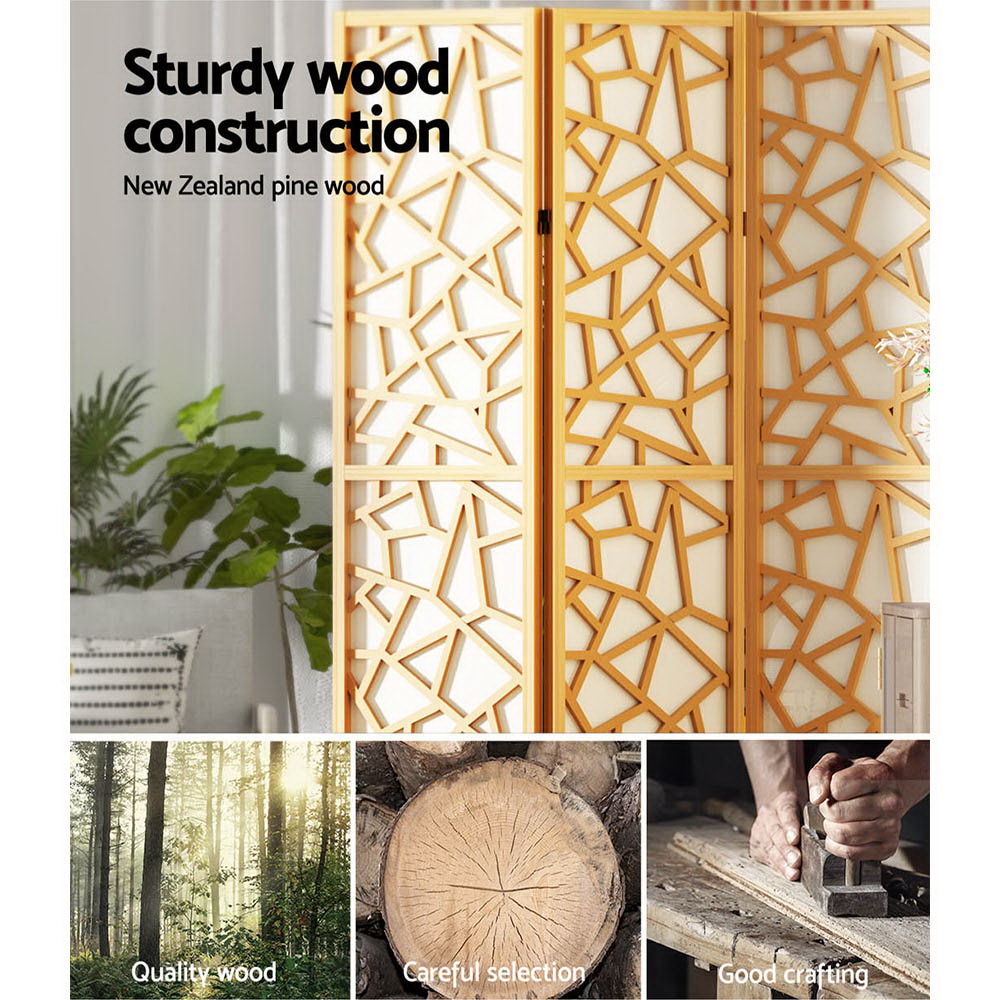 Artiss 4 Panel Room Divider Screen 162x170cm Clover Natural Chez Guru
