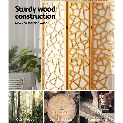 Artiss 4 Panel Room Divider Screen 162x170cm Clover Natural Chez Guru