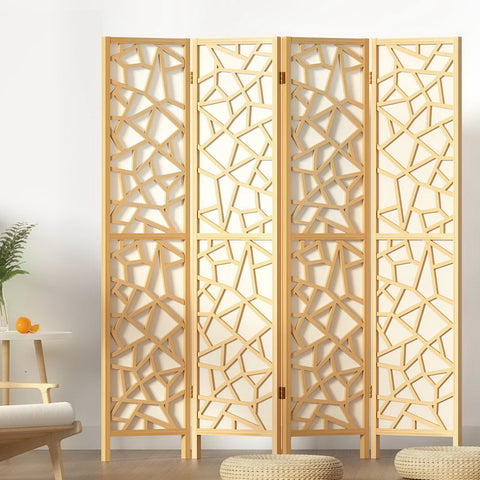 Artiss 4 Panel Room Divider Screen 162x170cm Clover Natural Chez Guru