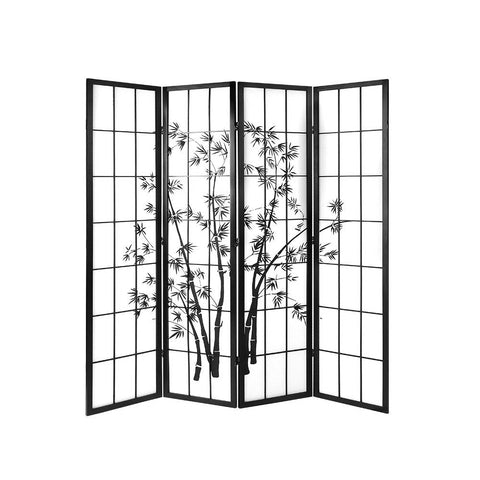 Artiss 4 Panel Room Divider Screen 174x179cm Bamboo Black White Chez Guru