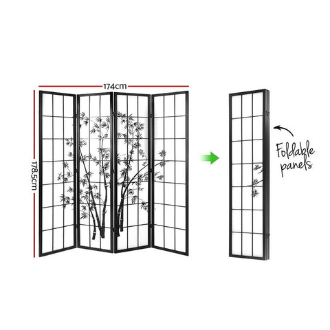 Artiss 4 Panel Room Divider Screen 174x179cm Bamboo Black White Chez Guru