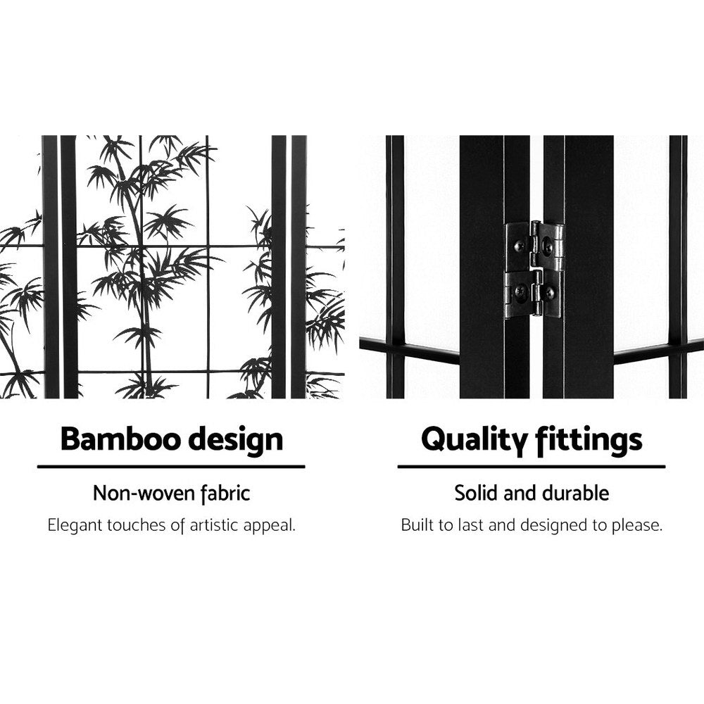 Artiss 4 Panel Room Divider Screen 174x179cm Bamboo Black White Chez Guru