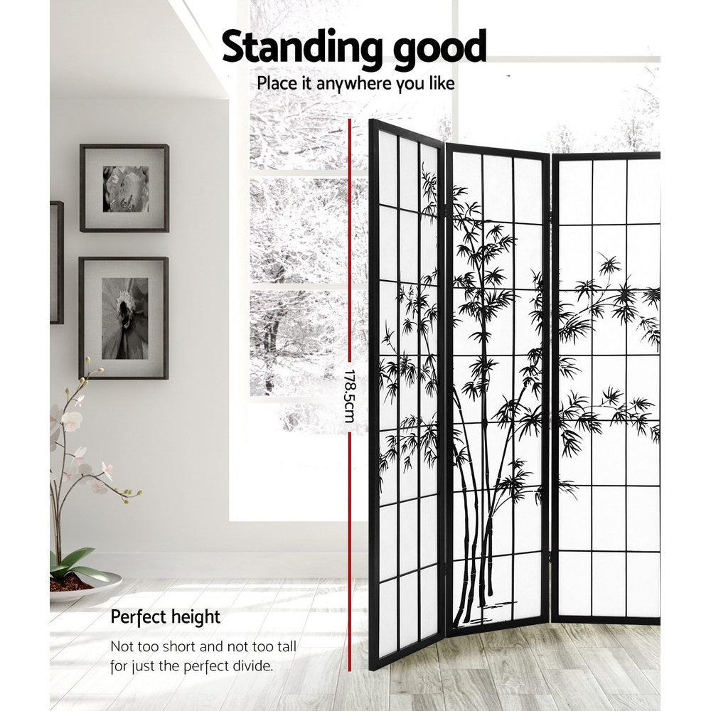 Artiss 4 Panel Room Divider Screen 174x179cm Bamboo Black White Chez Guru