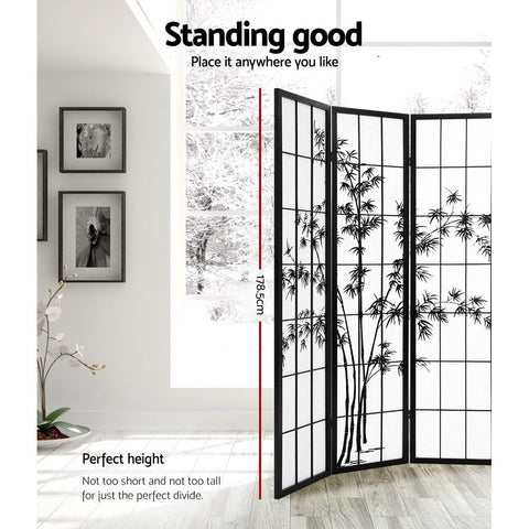 Artiss 4 Panel Room Divider Screen 174x179cm Bamboo Black White Chez Guru